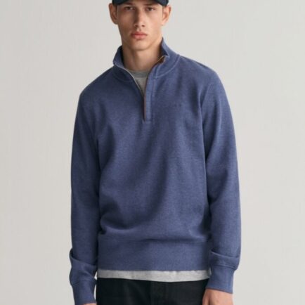 GANT Denim Blue Sacker Rib Half Zip Sweatshirt