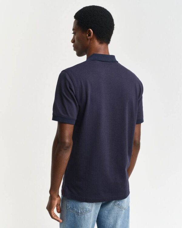 GANT Navy Blue/Red Contrast Piqué Polo - Image 3