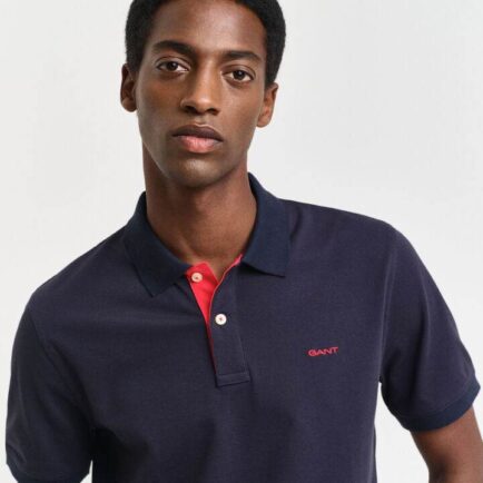 GANT Navy Blue/Red Contrast Piqué Polo