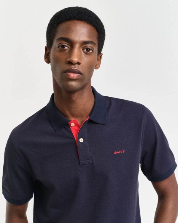 GANT Navy Blue/Red Contrast Piqué Polo