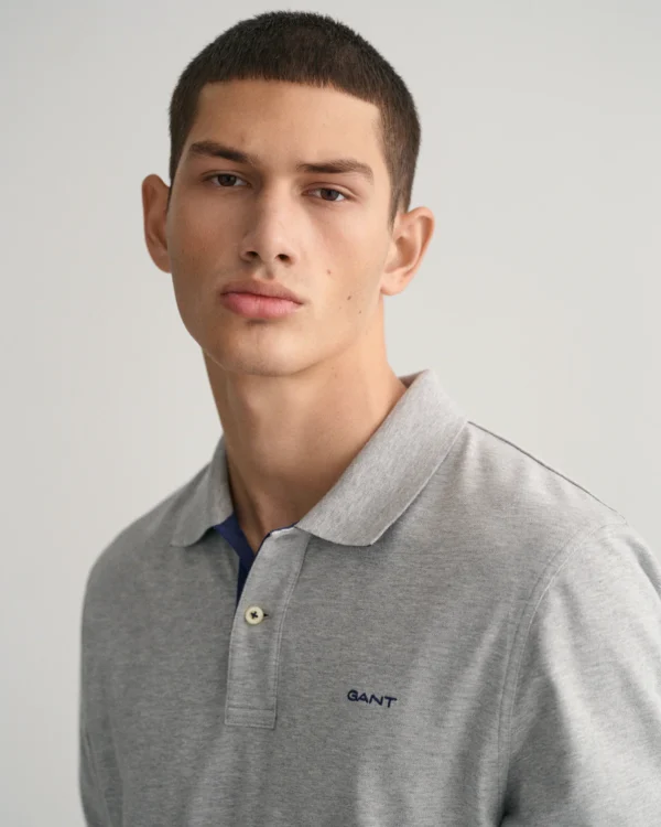 GANT Light Grey/Blue Contrast Piqué Polo - Image 3