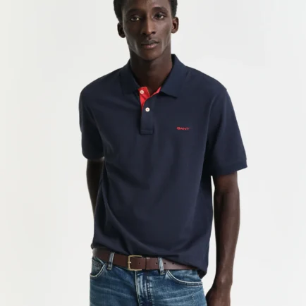 GANT Navy Blue/Red Contrast Piqué Polo