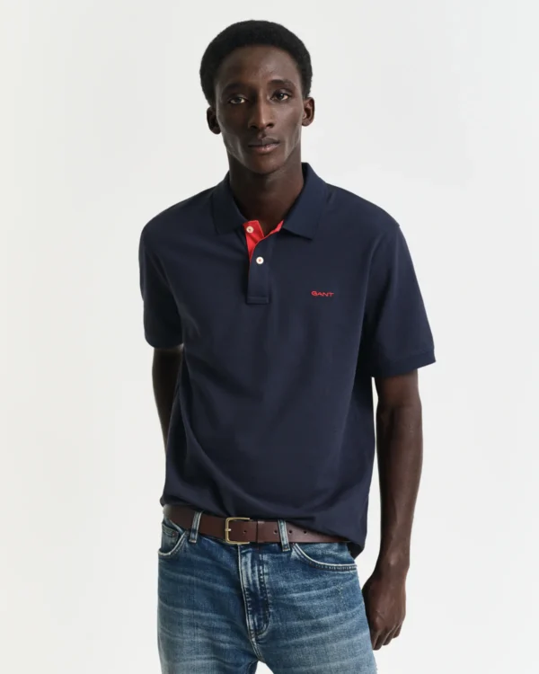 GANT Navy Blue/Red Contrast Piqué Polo