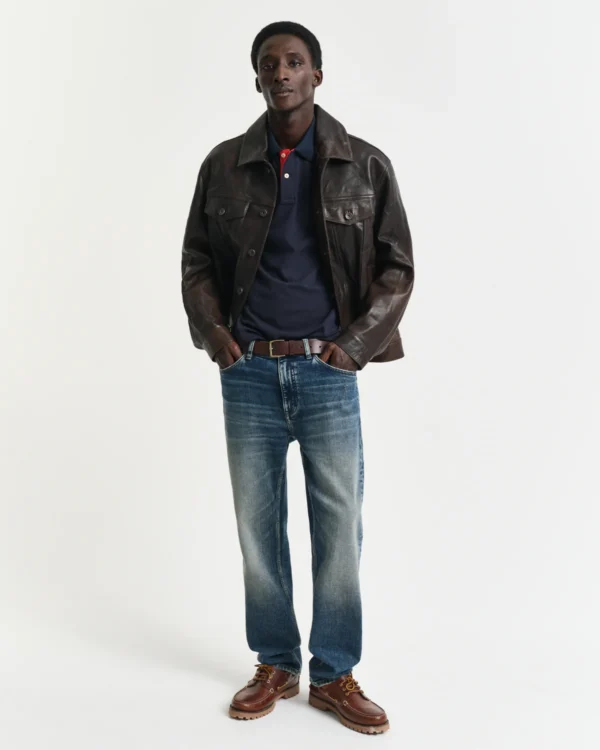 GANT Navy Blue/Red Contrast Piqué Polo - Image 4