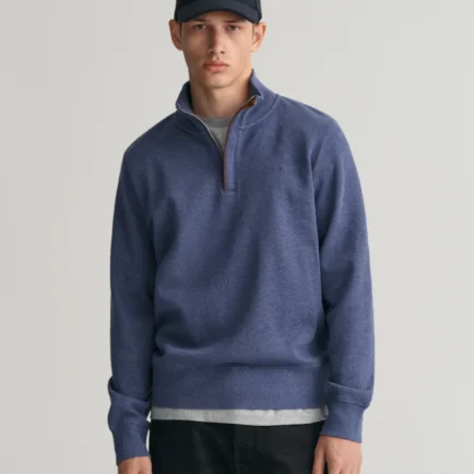 GANT Denim Blue Sacker Rib Half Zip Sweatshirt