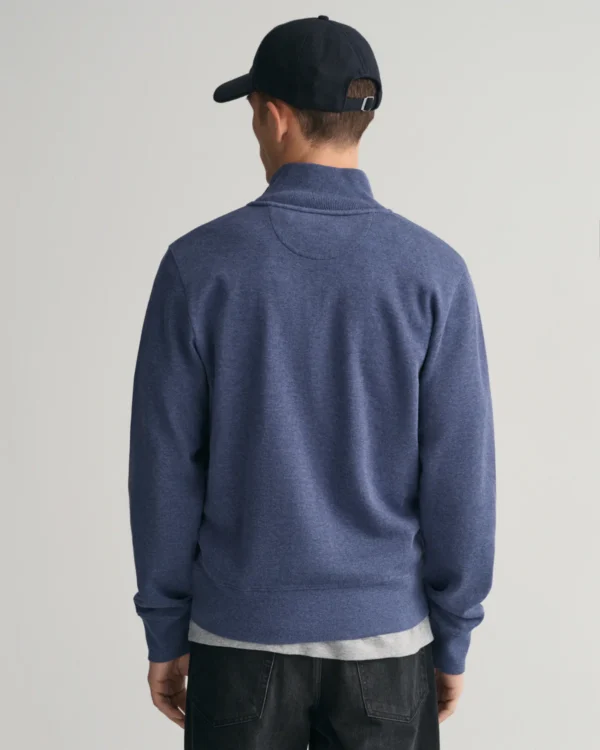 GANT Denim Blue Sacker Rib Half Zip Sweatshirt - Image 2