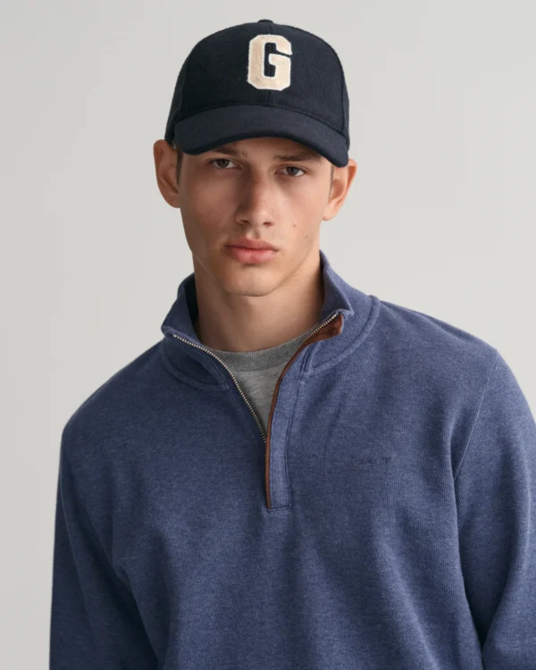GANT Denim Blue Sacker Rib Half Zip Sweatshirt - Image 3