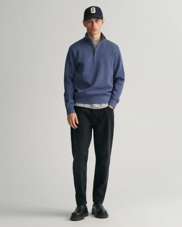GANT Denim Blue Sacker Rib Half Zip Sweatshirt - Image 4