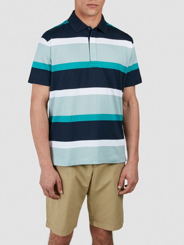 Paul & Shark Teal/Navy Stripe Jersey Cotton Polo Shirt - Image 2