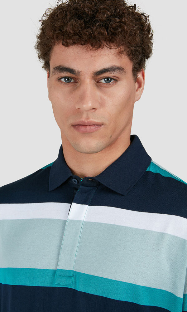 Paul & Shark Teal/Navy Stripe Jersey Cotton Polo Shirt