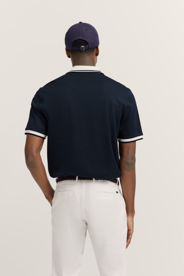 Bugatti Navy Herringbone Polo Shirt - Image 3