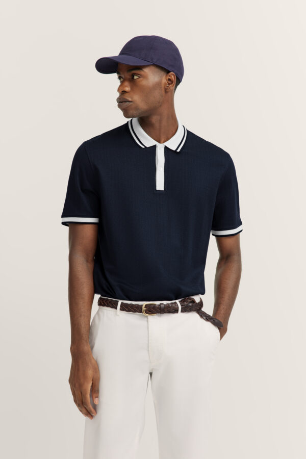 Bugatti Navy Herringbone Polo Shirt - Image 2