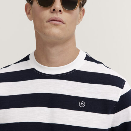 Bugatti Navy Bar Stripe Tee Shirt