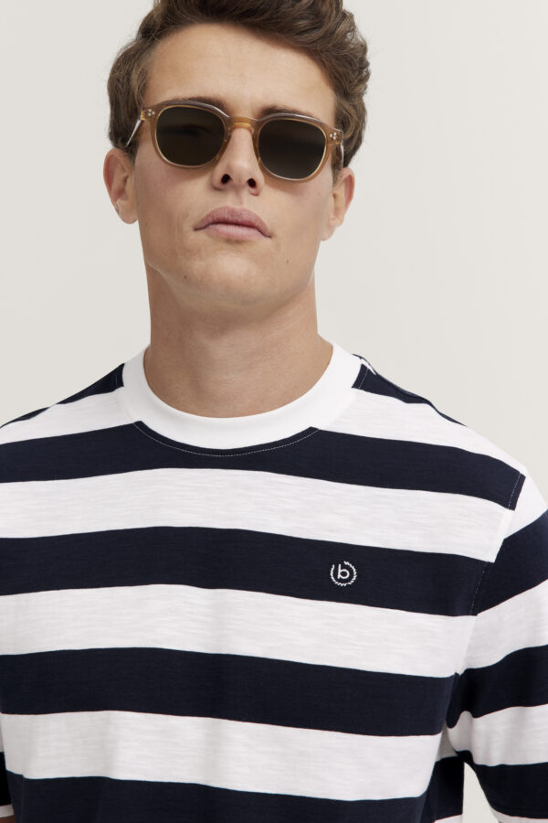 Bugatti Navy Bar Stripe Tee Shirt