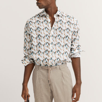 Bugatti Feather Print Long Sleeve Linen Shirt