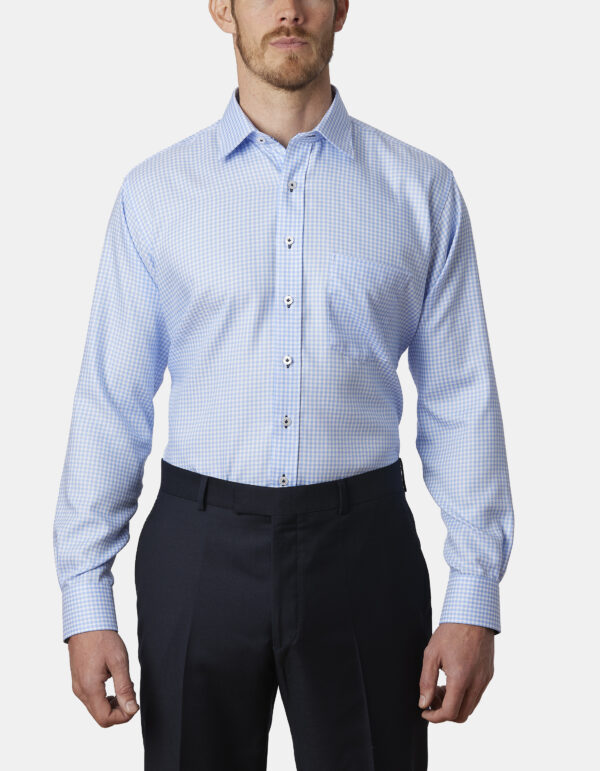 Abelard Blue Gingham Check Classic Fit Business Shirt - Image 2