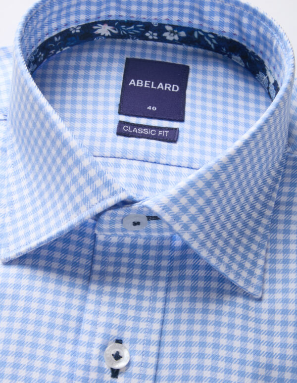 Abelard Blue Gingham Check Classic Fit Business Shirt - Image 4