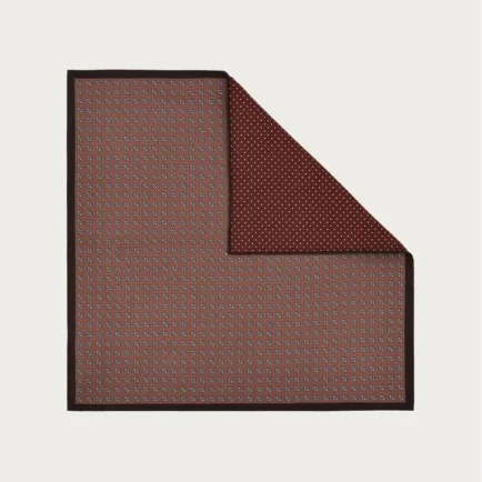 Canali Marrone Silk Pocket Square With Double Print