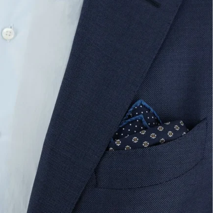 Canali Navy Silk Pocket Square With Double Print