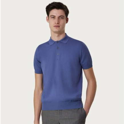 Canali Powder Blue Short Sleeve Cotton Polo
