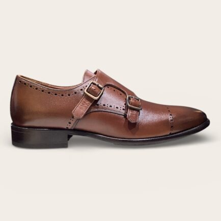 Tan Calf Leather ‘Livo’ Double Monkstrap Shoe
