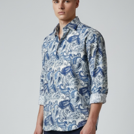 Grigio ‘Washed’ Maine Paisley Printed Shirt