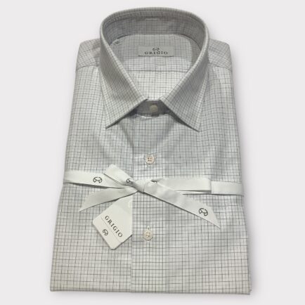 Grigio Light Blue Fine Check Cotton Shirt