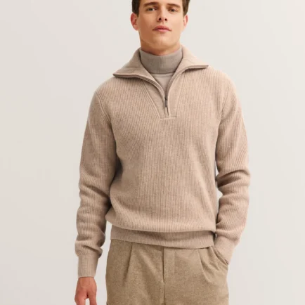 Bugatti Chunky Knit Sand Zip Neck Sweater
