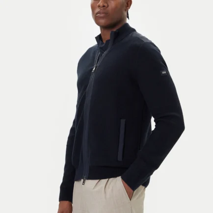 Bugatti Navy Textured Cotton Full Zip Cardigan
