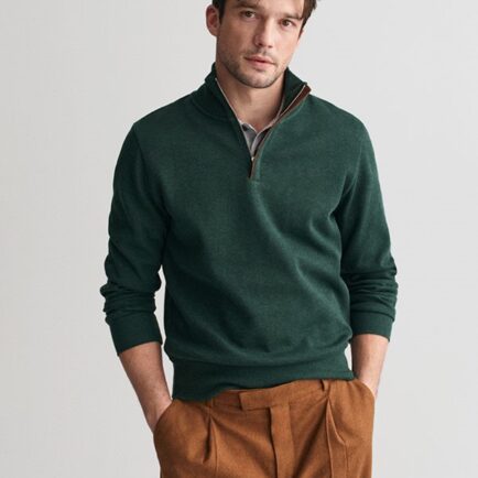 GANT Olive Green Sacker Rib Half Zip Sweatshirt
