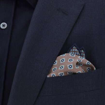 Canali Brown/Teal Silk Pocket Square With Double Print