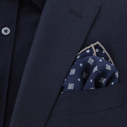 Canali Navy/Brown Silk Pocket Square With Double Print