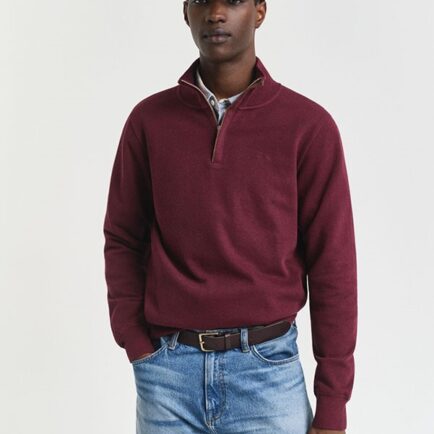GANT Burgundy Sacker Rib Half Zip Sweatshirt