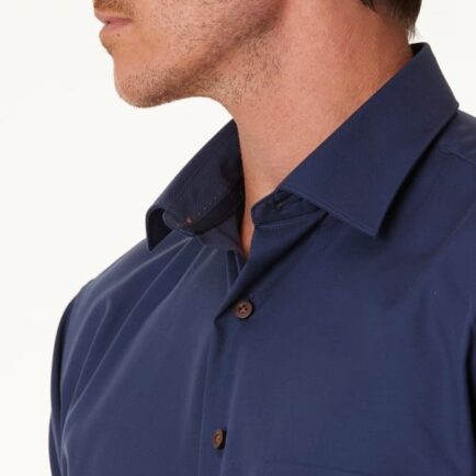 Abelard Classic Fit Navy Blue Bottone Cioccolato Business Shirt