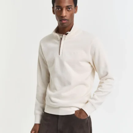 GANT Ivory Sacker Rib Half Zip Sweatshirt