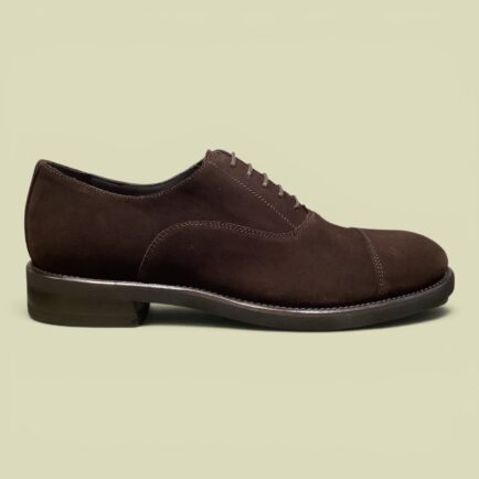 Dark Brown Calf Suede Lace Up Toe Cap Oxford