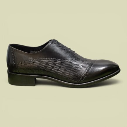 Black Calf Leather Diamond Patterned Oxford Shoe