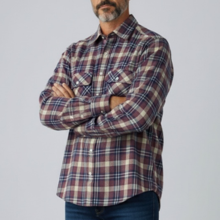 Grigio ‘Washed’ Illinois Brushed Cotton Checked Shirt