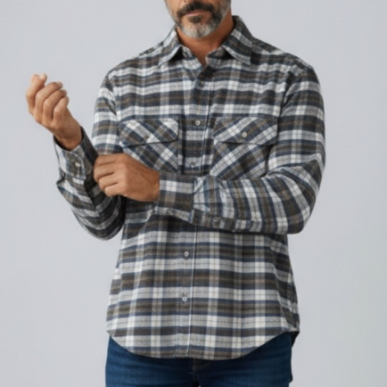 Grigio ‘Washed’ Illinois Brushed Cotton Checked Shirt