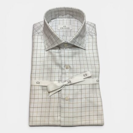 Grigio Beige Textured Check Cotton Shirt