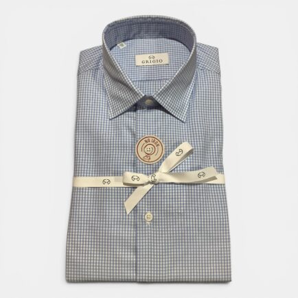 Grigio Blue Twill Gingham Check Non Iron Cotton Shirt