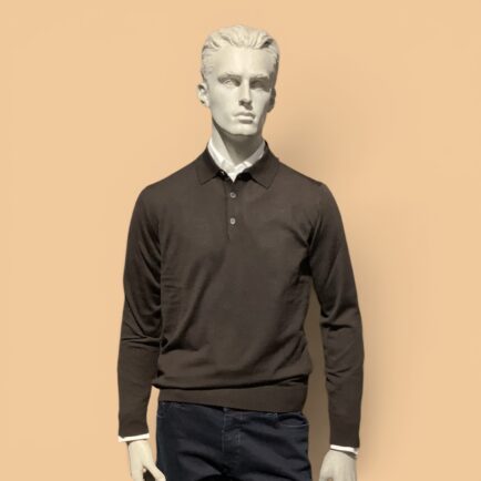 FLY3 Dark Brown Wool 3 Button Polo Collar Sweater