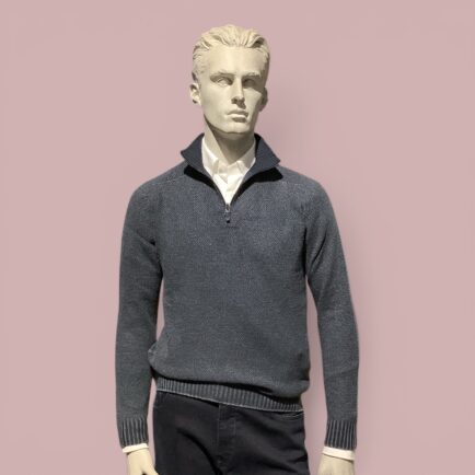 FLY3 Navy/Blue Reversible Wool Zip Neck Sweater