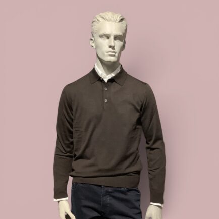FLY3 Dark Brown Wool 3 Button Polo Collar Sweater