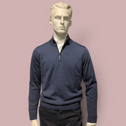 FLY3 Blue Wool Quarter Zip Sweater