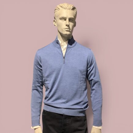 FLY3 Denim Blue Wool Quarter Zip Sweater