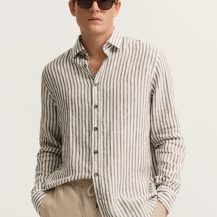 Bugatti Brown Stripe Long Sleeve Linen Shirt
