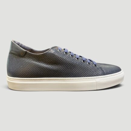 Navy Calf Leather Perforated Effect Sneaker
